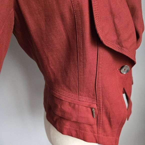 White House Black Market, Rust Red Cropped Linen Moto Blazer, Size 4 Small - Picture 6 of 11
